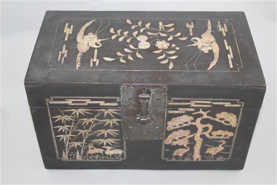 A Korean black lacquer and abalone inlaid rectangular box, 19th century, 30.5cm